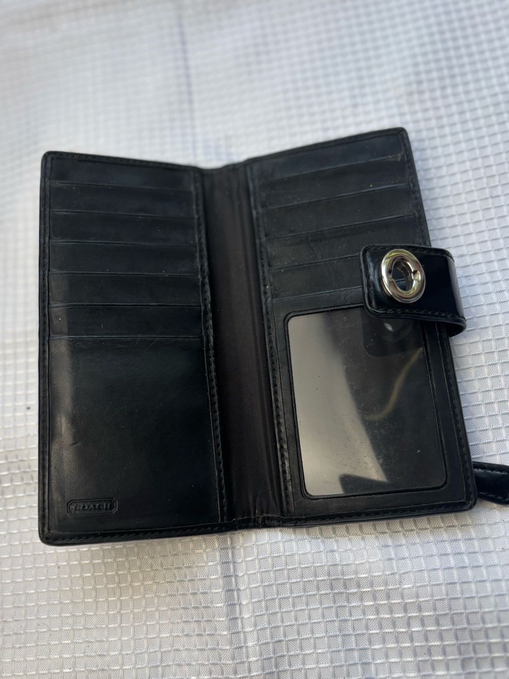 Coach Signature Park Turnlock Continental Navy Blue & Gray Rectangular Wallet - Picture 6 of 11